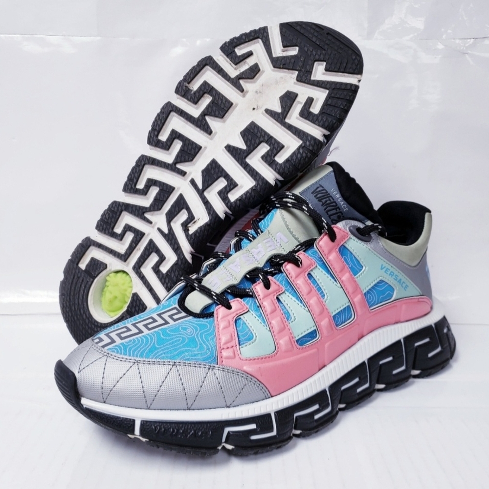 Versace Trigreca Sneakers Silver Argento Sky Bright Coral EU 45 US Mens Size 12 - Picture 6 of 13